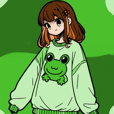 girl wearing frogging sweatshirt