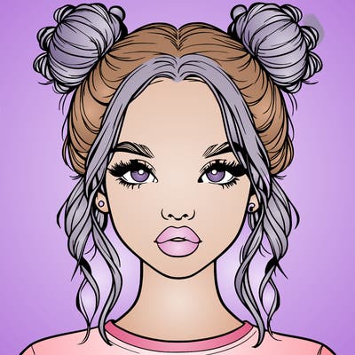realistic girl with two buns in hair and lips