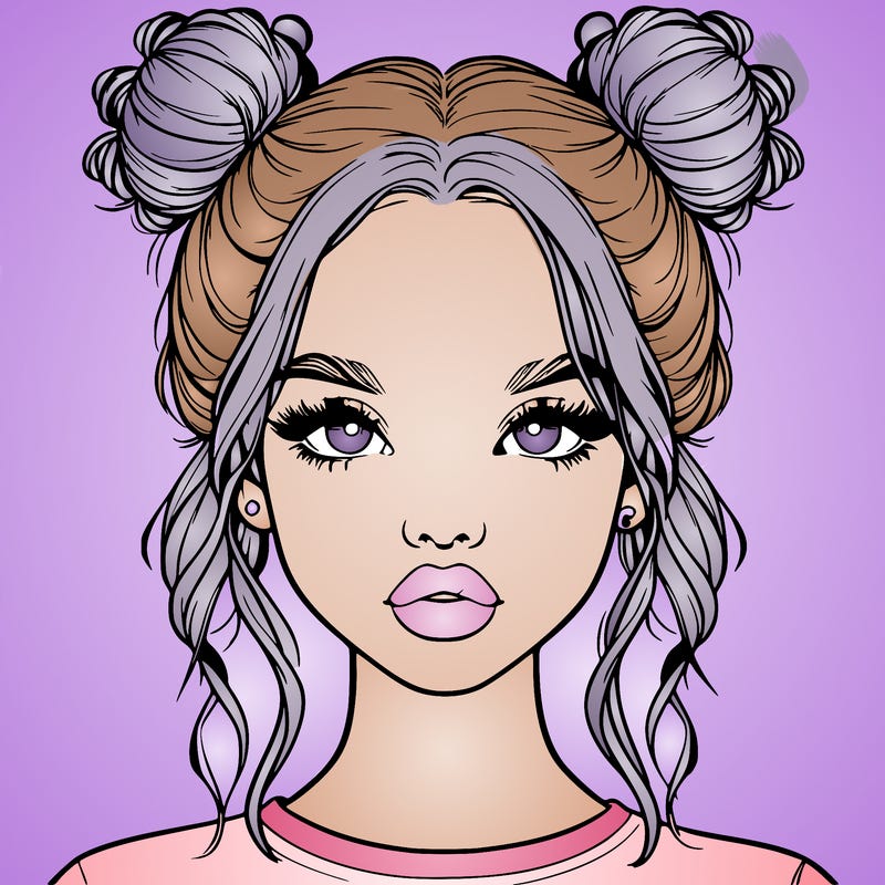 realistic girl with two buns in hair and lips