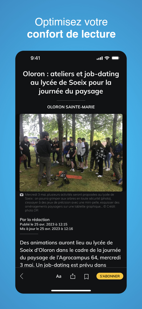 La République des Pyrénées - La Republique des Pyrenees mobile app interface displaying a local news article in dark mode.
