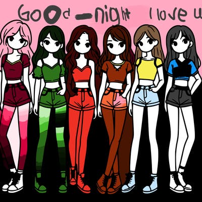 a group of girls wearing crop tops and shorts