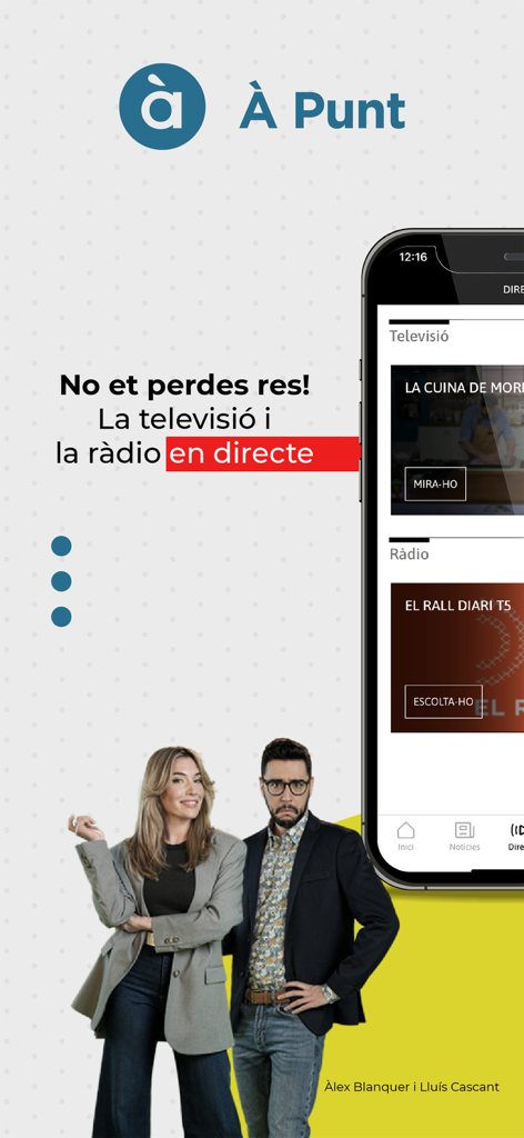 The À Punt app interface displaying live Valencian TV and radio streaming services.