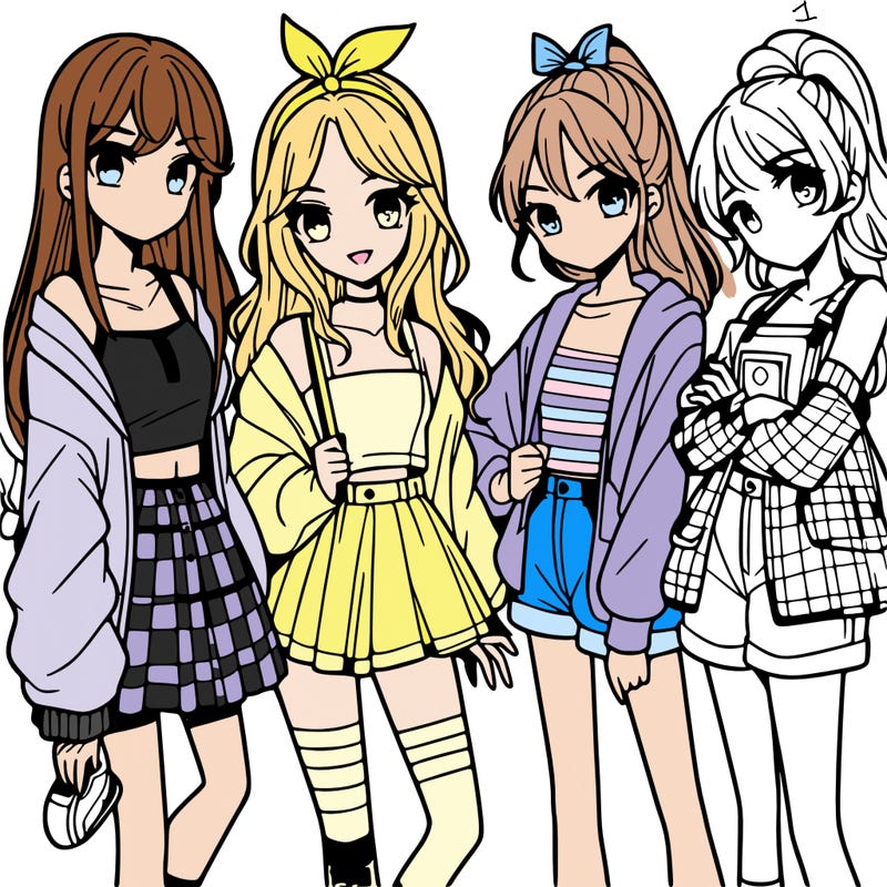 teen manga girls group of 4