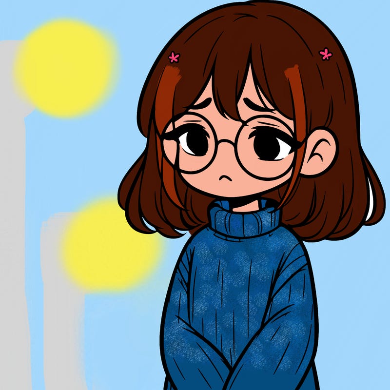 sad girl with glasses in a sweater
