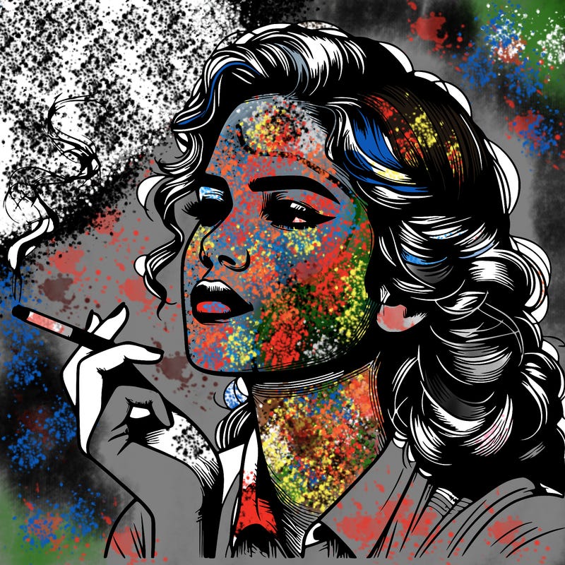 realistic beautiful lady smoking