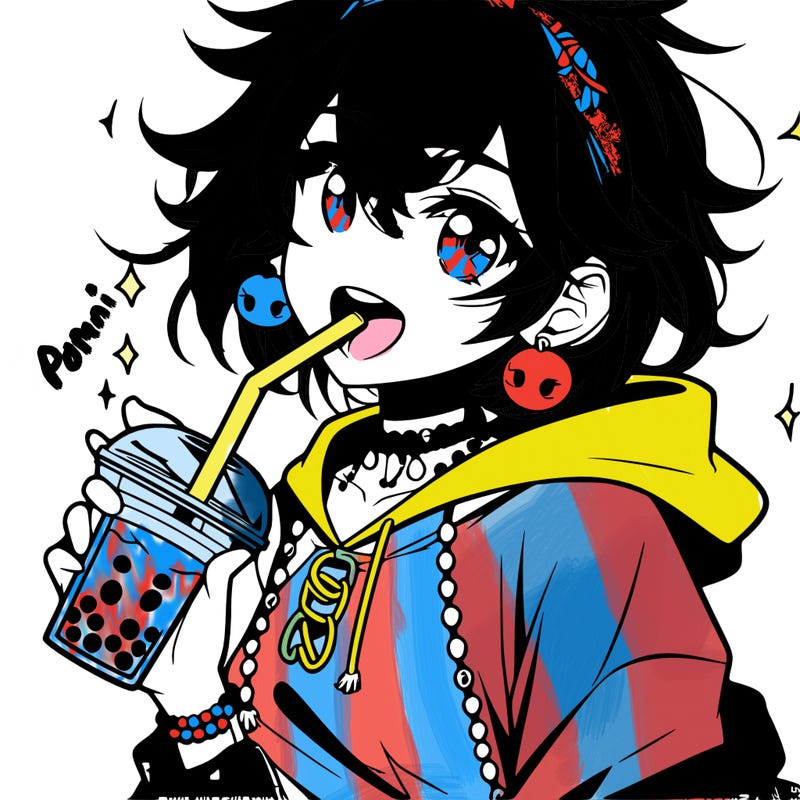 hot baddie anime girl drinking boba and biting the straw