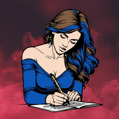 realistic female writing poetry