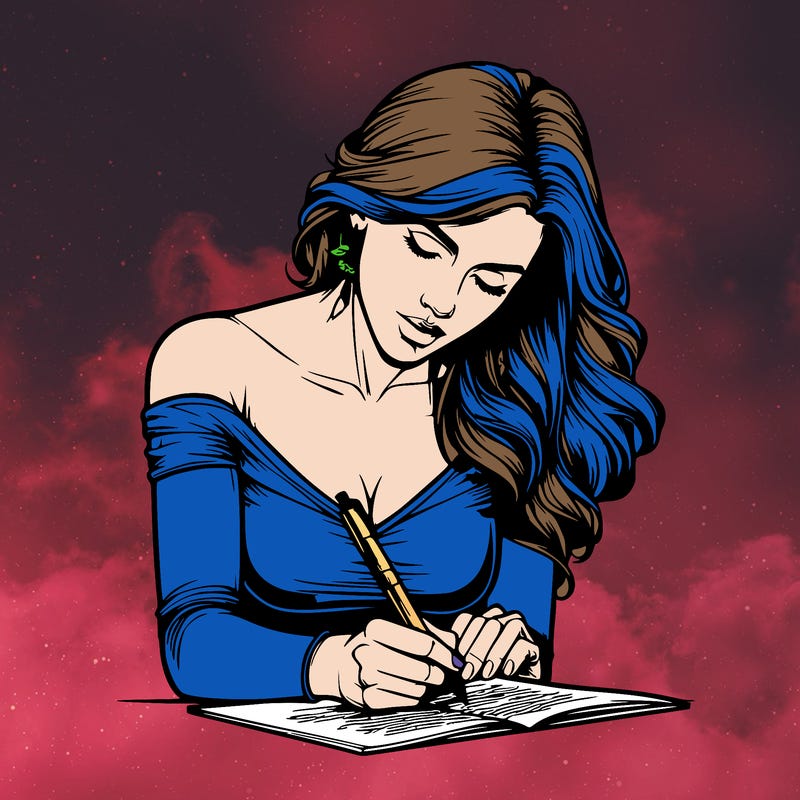 realistic female writing poetry