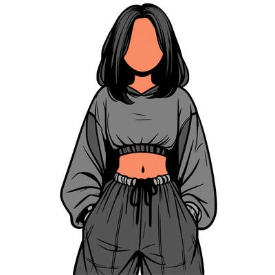realistic girl faceless with baggy pants and a crop top