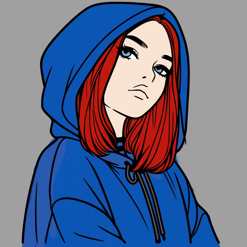 a realistic girl in a hoodie