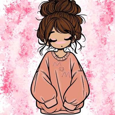 girl with baggy sweatshirt and messy bun