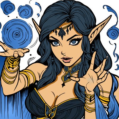 realistic scary beautiful elf sorceress casting spell