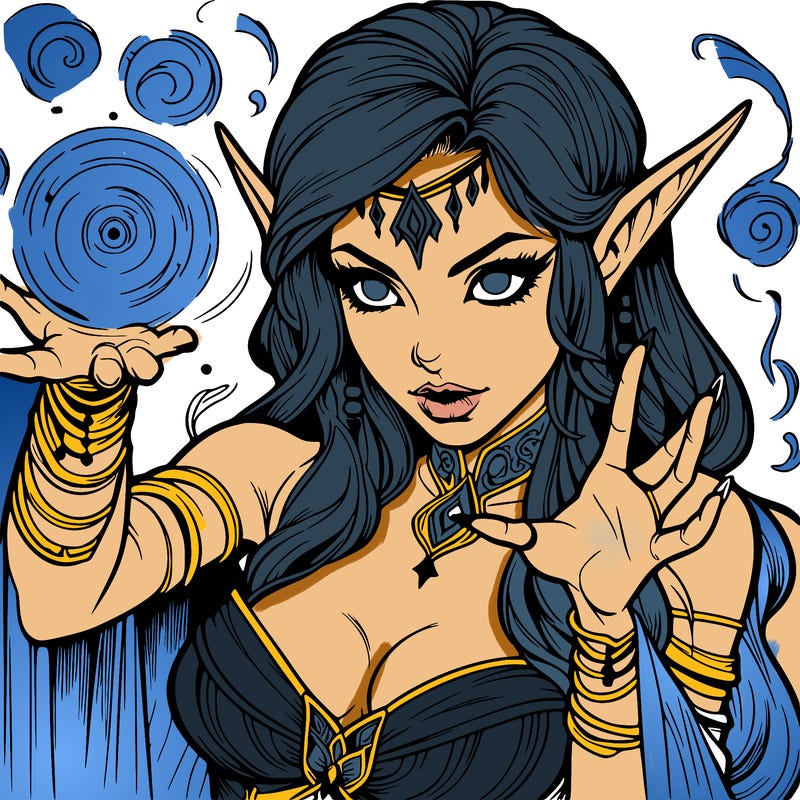 realistic scary beautiful elf sorceress casting spell