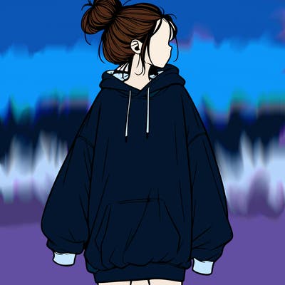 realistic girl with a oversized sweatshirt on and a bun