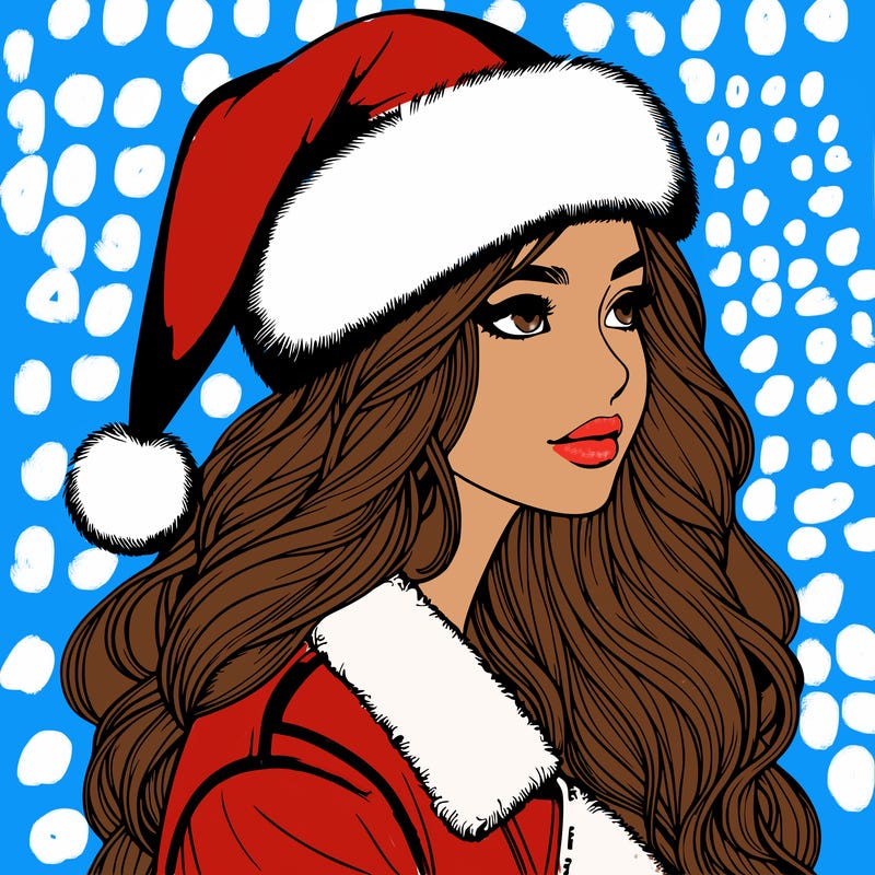 realistic girl in santa hat