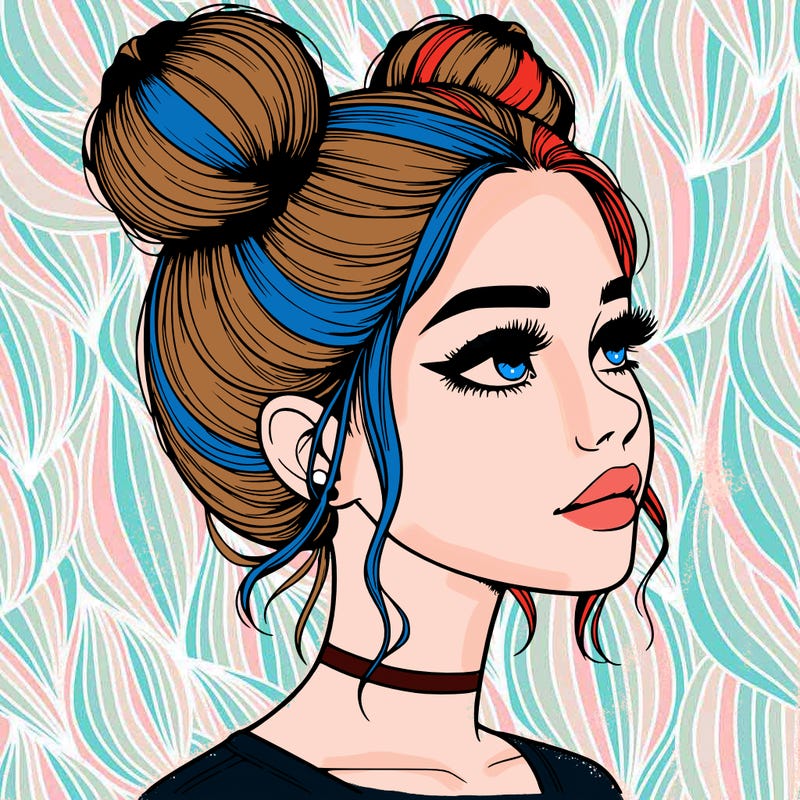 realistic girl with buns on the top of her head
