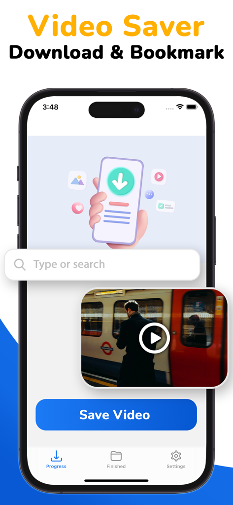 Interfaz de la aplicación Descargador de Videos HD en un smartphone mostrando el botón de guardar video y una vista previa del video