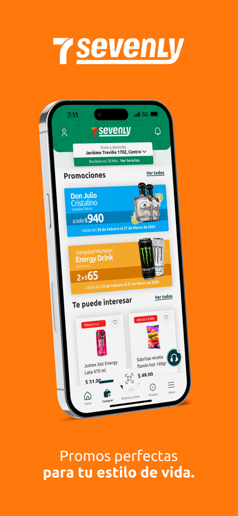Mobile app screen for Sevenly showing various product promotions and deals.