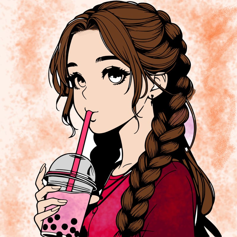 realistic girl with braided hair drinking boba