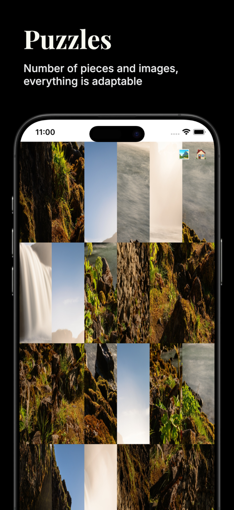 Adaptable nature landscape puzzle game interface in Brain Booster Pro app