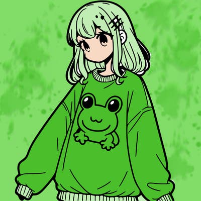 girl wearing frogging sweatshirt