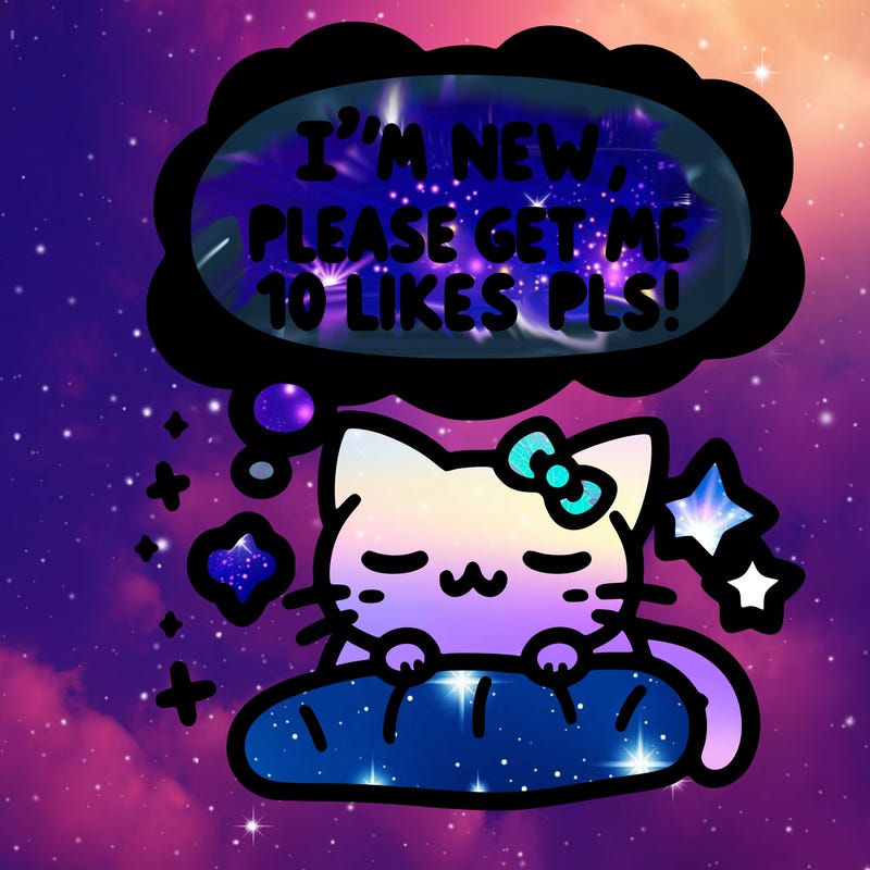 kitty taking a nap dream talking and saying "i'm new, please get me at least 10 likes pls!!"