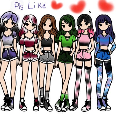 a group of girls wearing crop tops and shorts