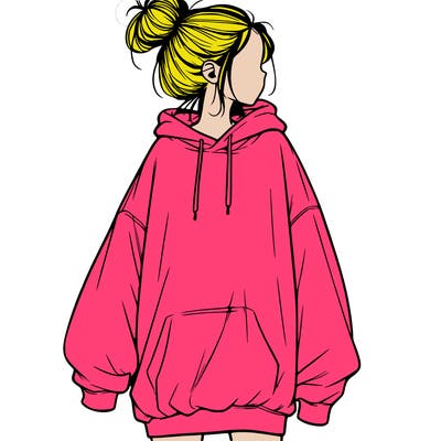 realistic girl with a oversized sweatshirt on and a bun
