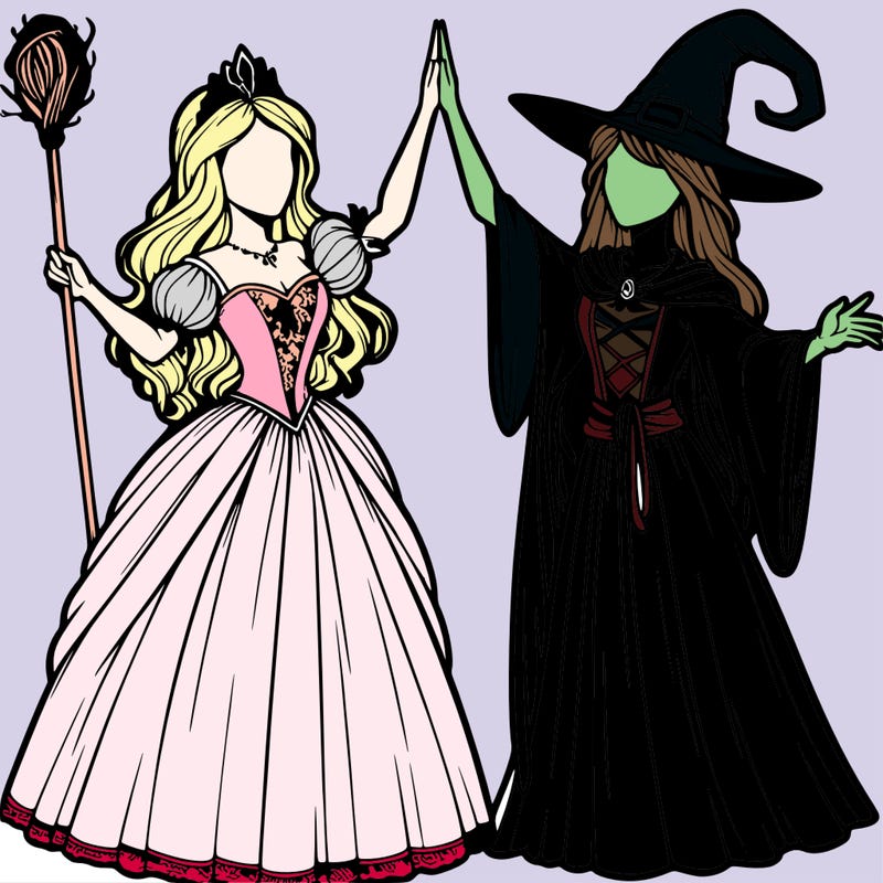 detailed realistic split of a princess and a witch