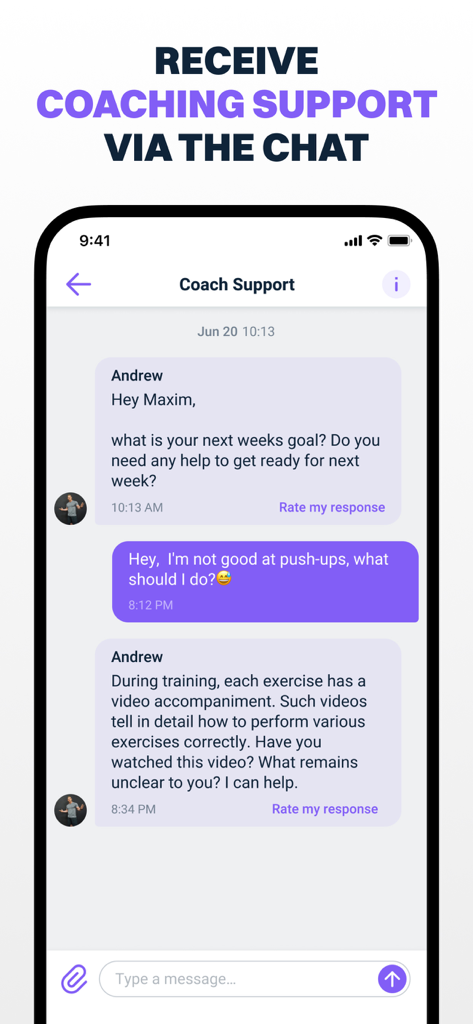 James Smith Academy - Screenshot of the James Smith Academy app showing the coach support chat feature