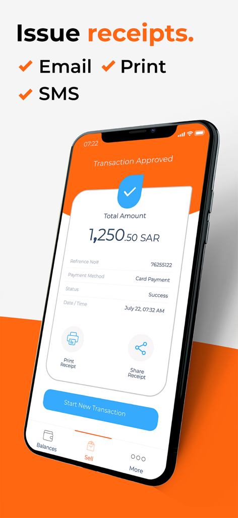 Geidea SoftPOS - Geidea SoftPOS transaction approved screen with digital and print receipt options