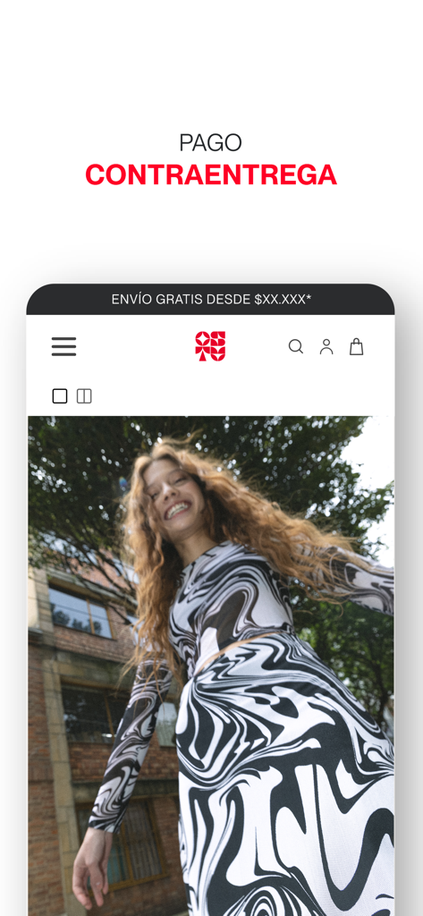 Interfaccia dell'App OSTU che mostra l'opzione di pagamento alla consegna e un modello in moda di tendenza