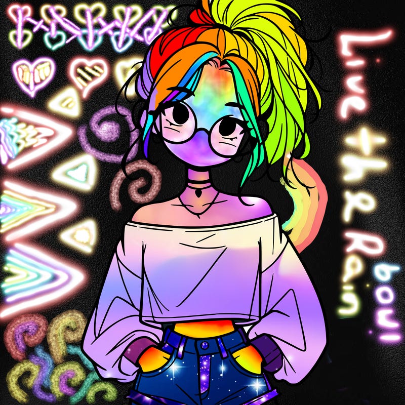 girl with a messy ponytail glasses a baggy crop top and jean shorts