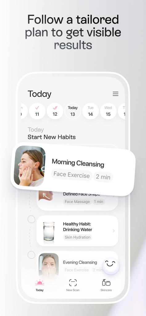 Lovi - AI Skin Care Scanner - Personalized daily skincare routine on the Lovi app showing cleansing and hydration goals