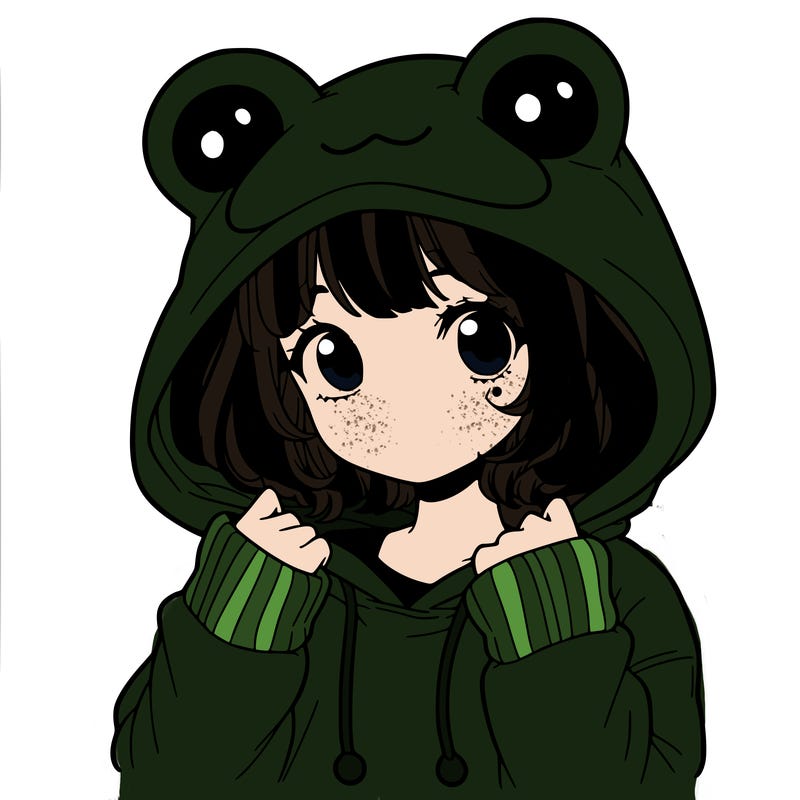 a cute teenage girl wearing a frog hoodie