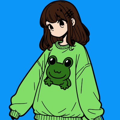 girl wearing frogging sweatshirt