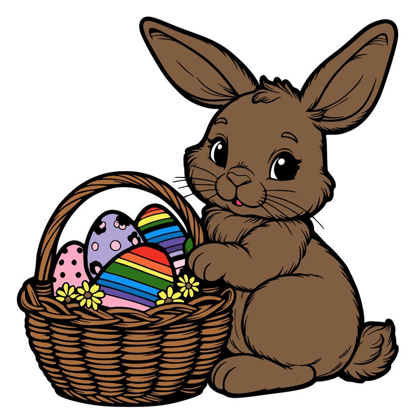 easter bunny with a basket with eggs realistic