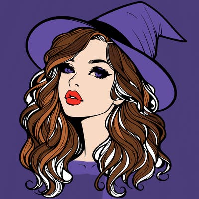 realistic witch girl with wavy hair and lips