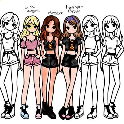a group of girls wearing crop tops and shorts