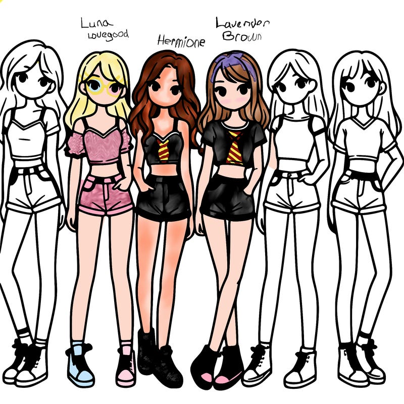 a group of girls wearing crop tops and shorts