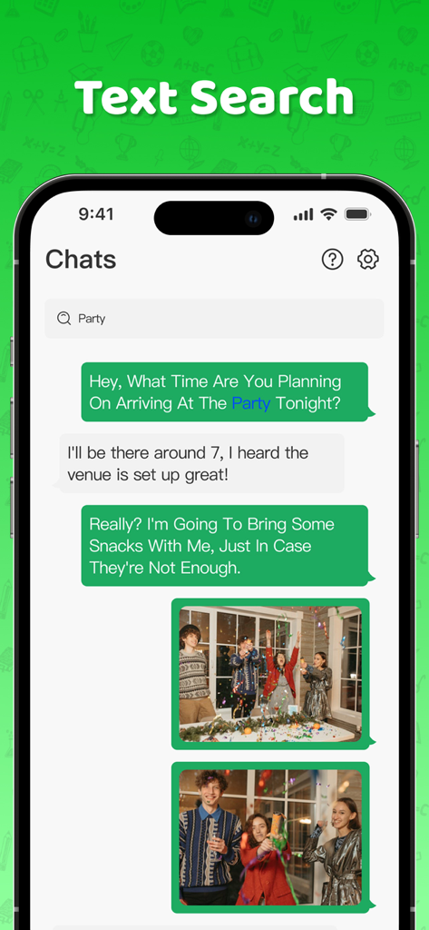 A mobile screenshot showing the text search feature in the Dual Messenger app chat interface.