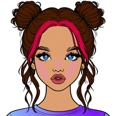 realistic girl with two buns in hair and lips