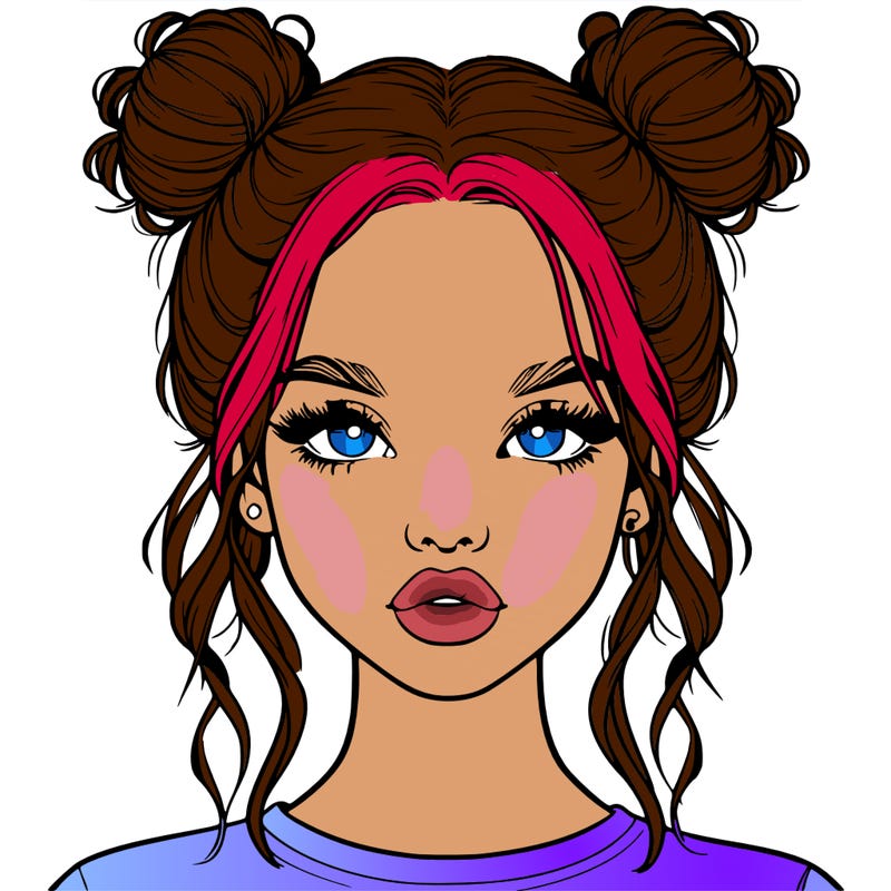realistic girl with two buns in hair and lips