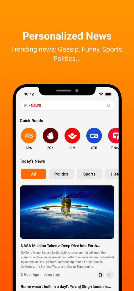1DM: Browser & Downloader - Personalized news feed section in the NextBrowser app showing trending topics and quick read sources