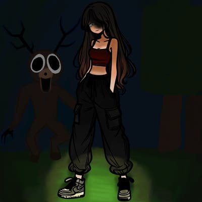 girl in baggy pants crop top and long hair