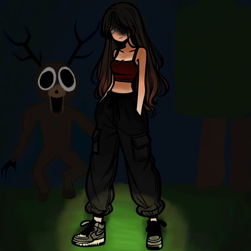 girl in baggy pants crop top and long hair