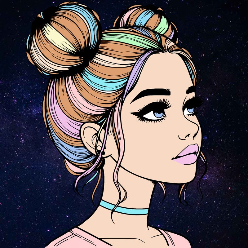 realistic girl with buns on the top of her head