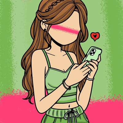 girl with crop top texting on her phone