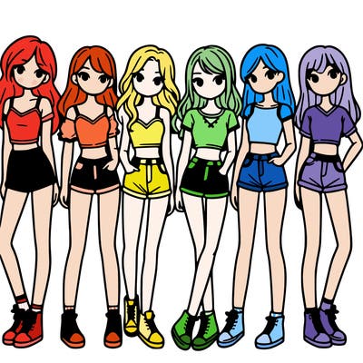 a group of girls wearing crop tops and shorts