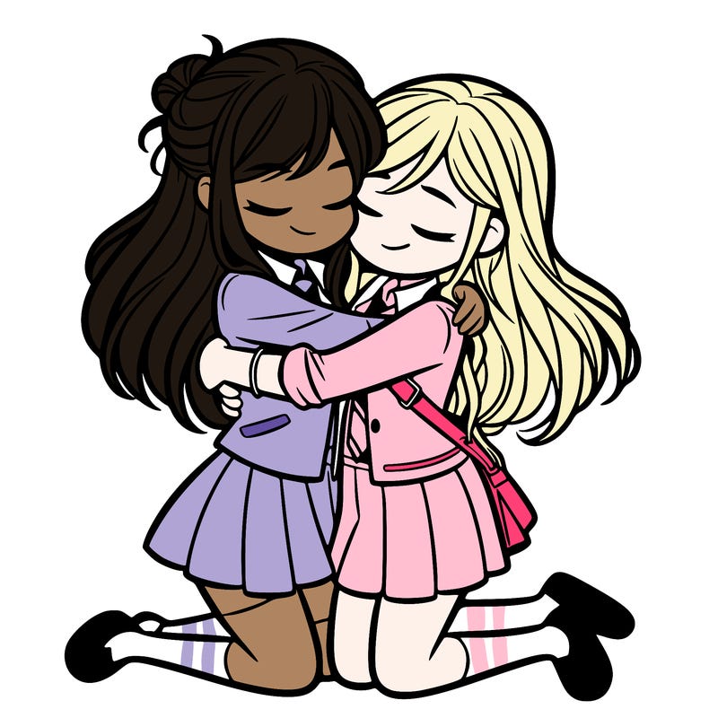 two girls hugging